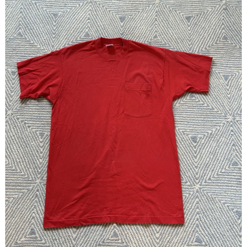 Vintage Fruit of the Loom Single‎ Stitch Pocket T-Shirt - Red - Large